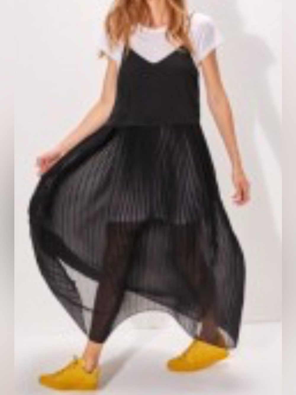 Cop-Copine Cajou Sheer Chiffon Maxi Slip Dress Sz 36 4 S Accordion Pleats Black